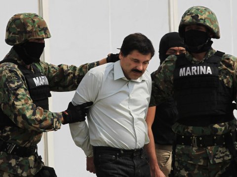 Joaquin "El Chapo" Guzman being arrested on drug charges.